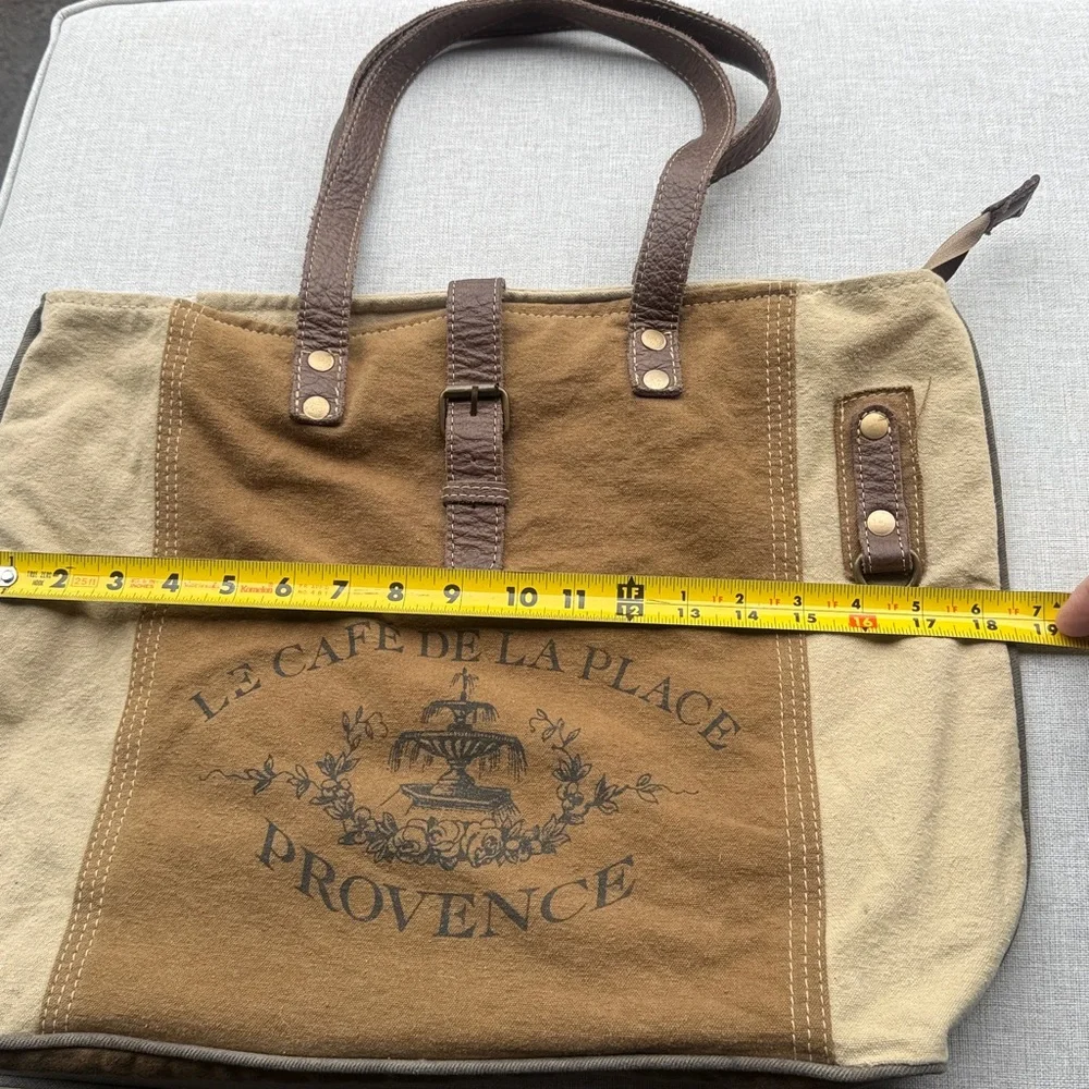 Myra Tote Bag Brown Le Cafe De La Place Provence Cotton and Leather - Picture 6 of 14